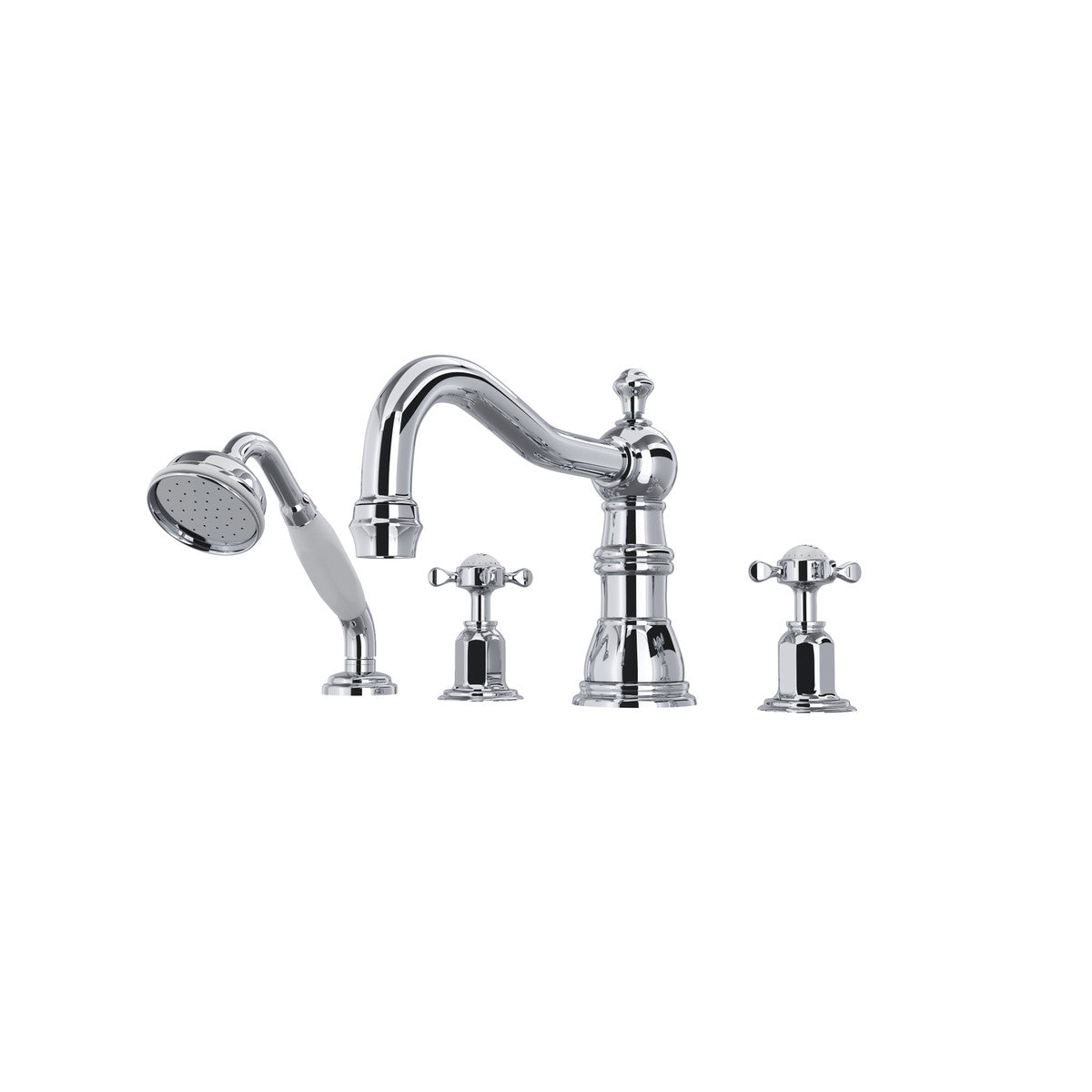 Perrin & Rowe Edwardian 4-Hole Deck Mount Tub Filler With Column Spout Cross Handle