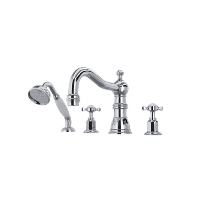 Perrin & Rowe Edwardian 4-Hole Deck Mount Tub Filler With Column Spout Cross Handle