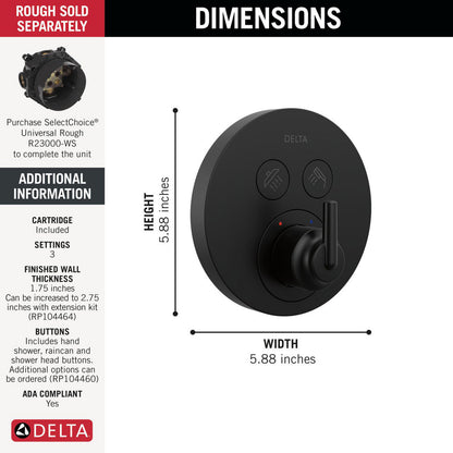 Delta Trinsic SelectChoice Round Contemporary Push-Button Shower Trim - T37T259