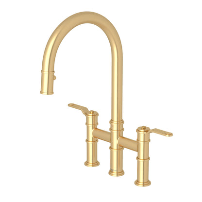 Perrin & Rowe Armstrong Pull-Down Bridge Kitchen Faucet With C-Spout Dual Spray 1.8 GPM