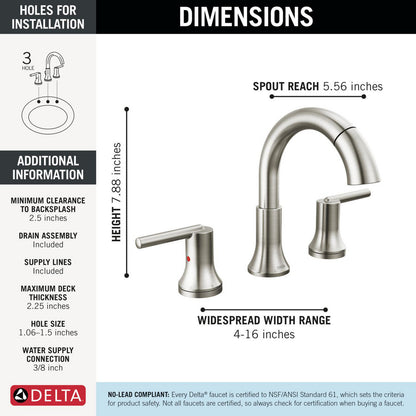 Delta Trinsic Two Handle Widespread Pull Down Bathroom Faucet - 3559-PD-DST