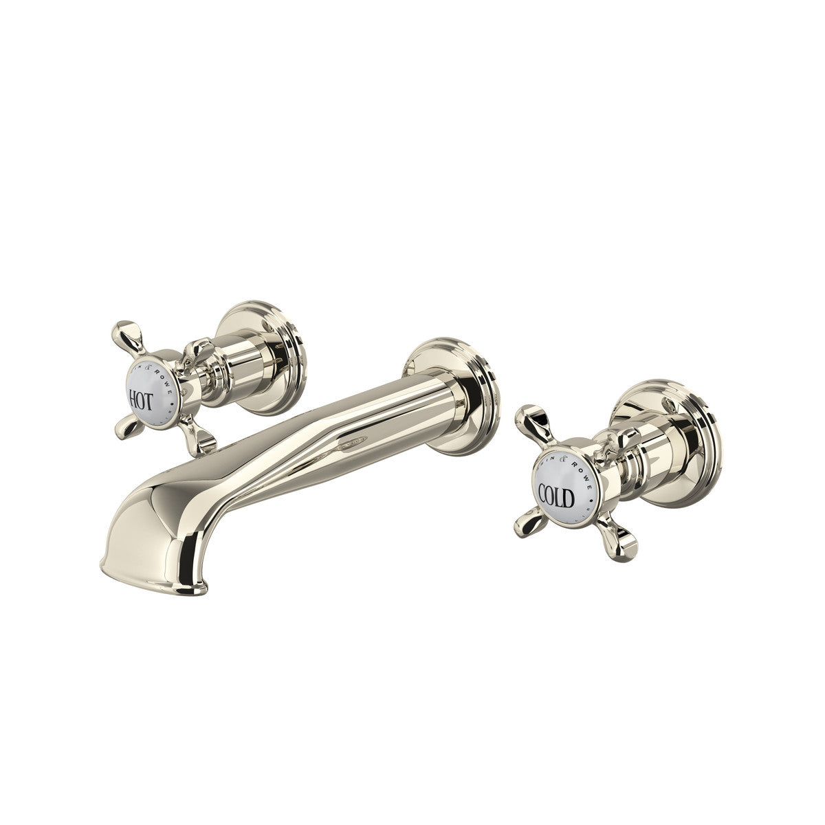 Perrin & Rowe Edwardian Wall Mount 3-Hole Concealed Bathroom Faucet With U-Spout, Cross Handles