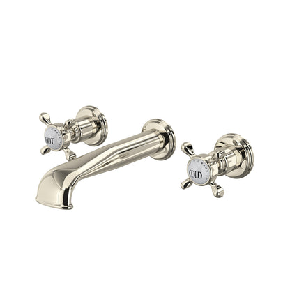 Perrin & Rowe Edwardian Wall Mount 3-Hole Concealed Bathroom Faucet With U-Spout, Cross Handles