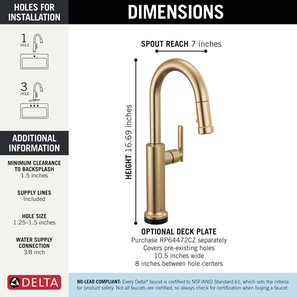 Delta Altado Touchless Pulldown Bar/Prep Faucet - 9986TL