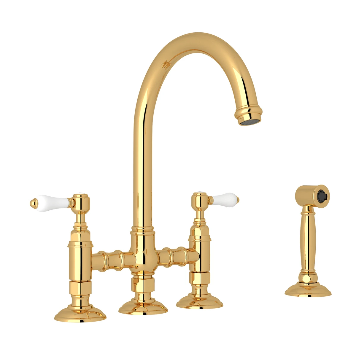 Robinet de cuisine Rohl Acqui Bridge avec douchette latérale et poignées à levier en porcelaine - A1461LPWS-2