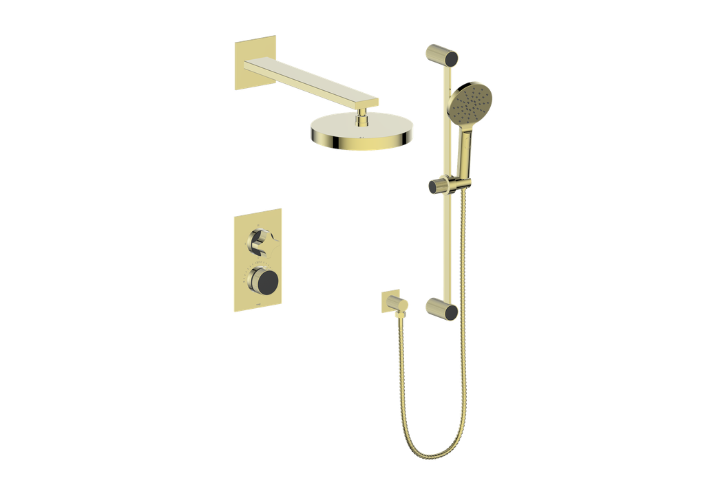 Vogt Mond Ensemble de finition de système de douche thermostatique à 2 voies uniquement, or brossé