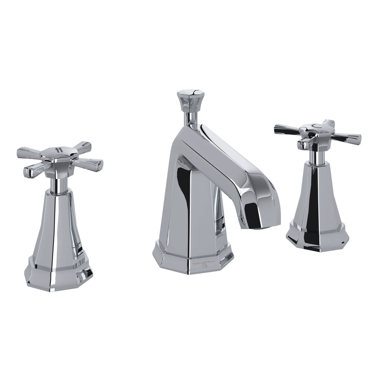 Perrin & Rowe Deco High Neck Widespread Bathroom Faucet, Cross Handle
