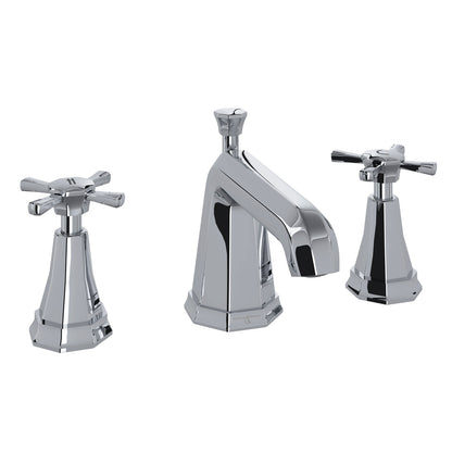 Perrin & Rowe Deco High Neck Widespread Bathroom Faucet, Cross Handle