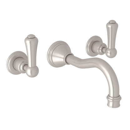 Perrin & Rowe Georgian Era Wall Mount Widespread Bathroom Faucet, Metal Lever Handle