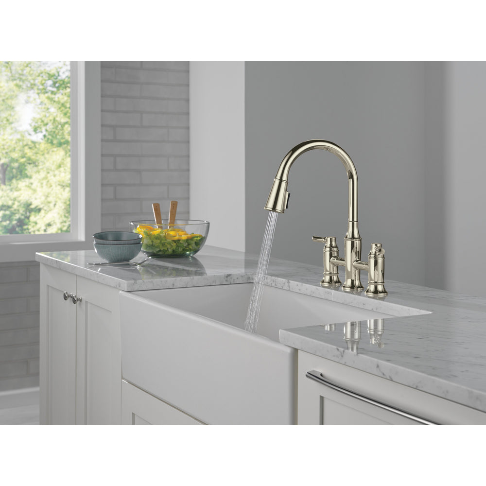 Delta Renaldi Two Handle Pull-Down Bridge Kitchen Faucet - 2384L