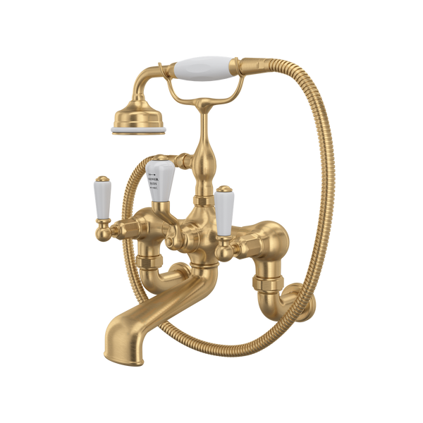Perrin & Rowe Edwardian Exposed Wall Mount Tub Filler With Handshower, Lever Handle