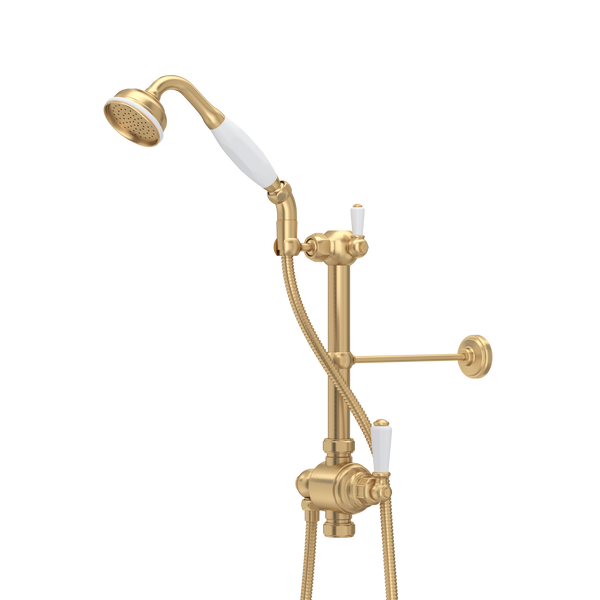 Perrin & Rowe Riser Diverter, Handshower, Handshower Holder, Hose And 8" Thermostatic Outlet