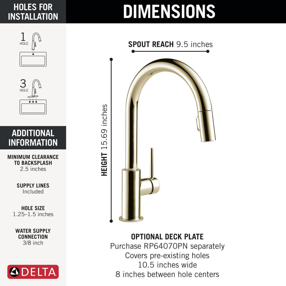 Robinet de cuisine rétractable Delta Trinsic à poignée unique, 6,8 L/min
