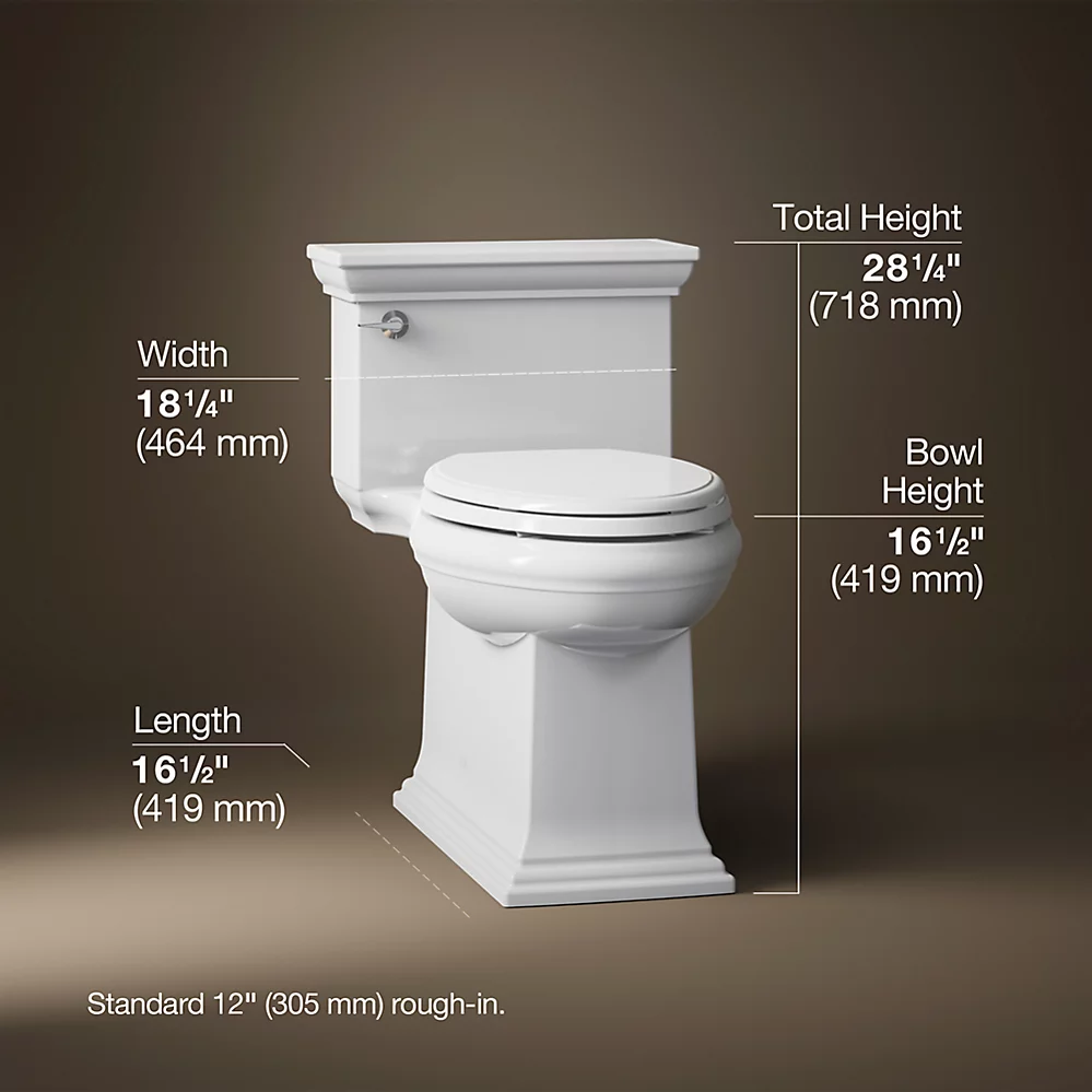 Kohler Memoirs Stately One-Piece Compact Elongated Toilet With Skirted Trapway, 1.28 GPF