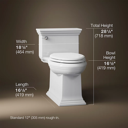 Kohler Memoirs Stately One-Piece Compact Elongated Toilet With Skirted Trapway, 1.28 GPF
