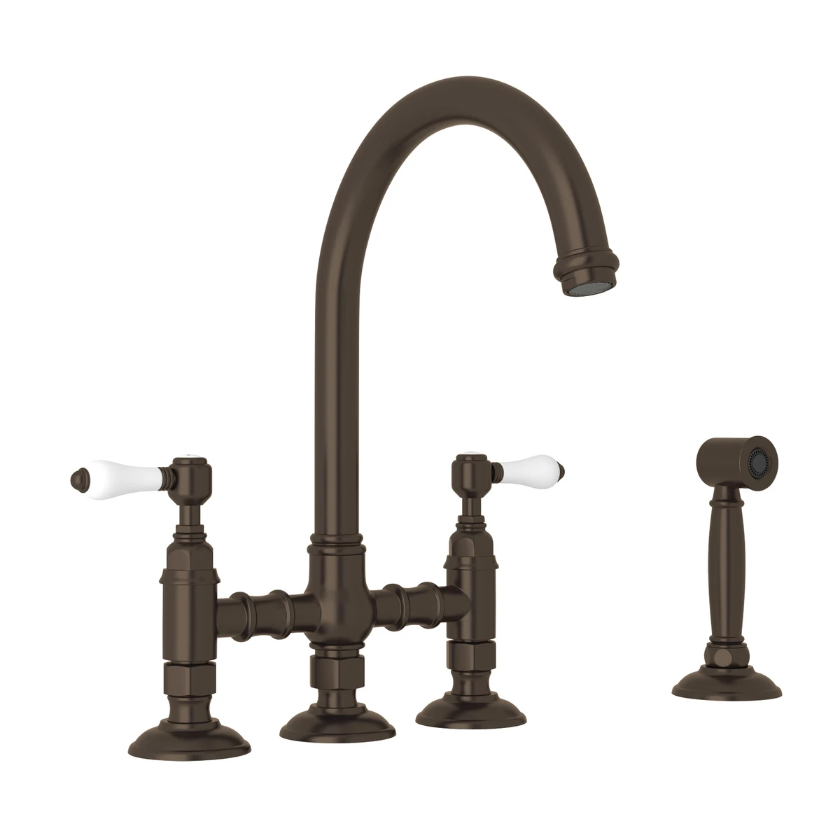 Robinet de cuisine Rohl Acqui Bridge avec douchette latérale et poignées à levier en porcelaine - A1461LPWS-2