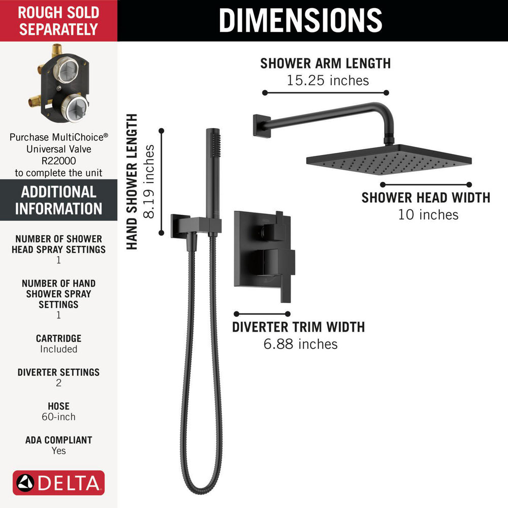 Delta T342701 Modern Monitor 14 Series Angular Raincan Shower Trim with Hand Shower