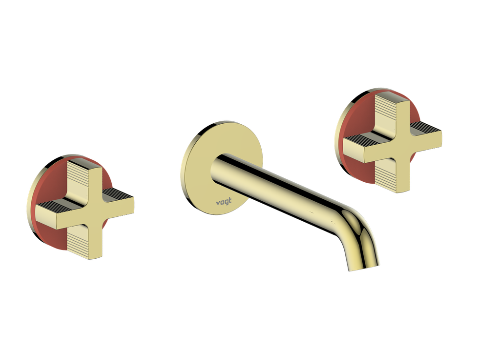 Vogt Mond 8" C.C. Wall-Mount Lavatory Faucet in Brushed Gold, With Rough-In