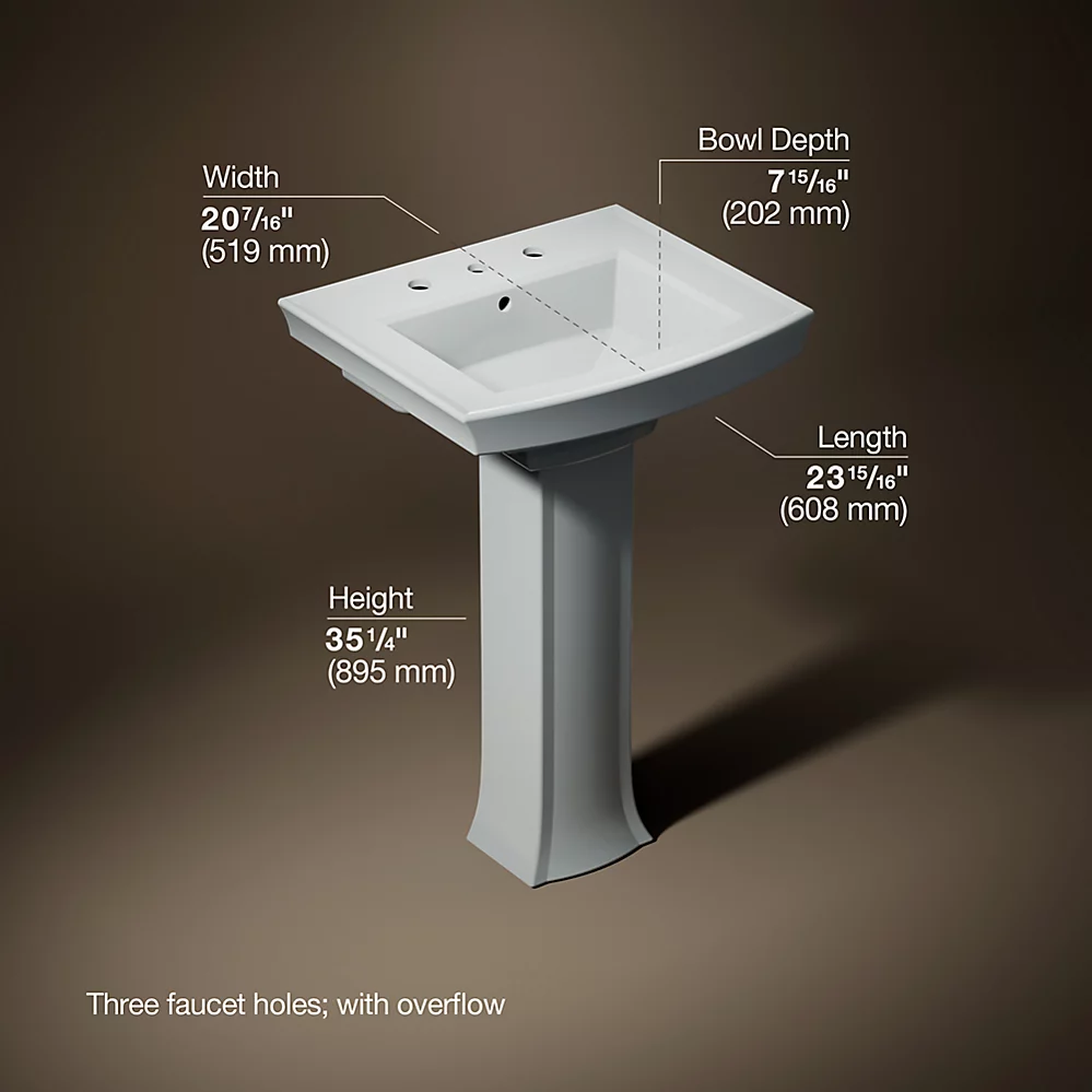 Kohler Archer 24" Rectangular Pedestal Bathroom Sink