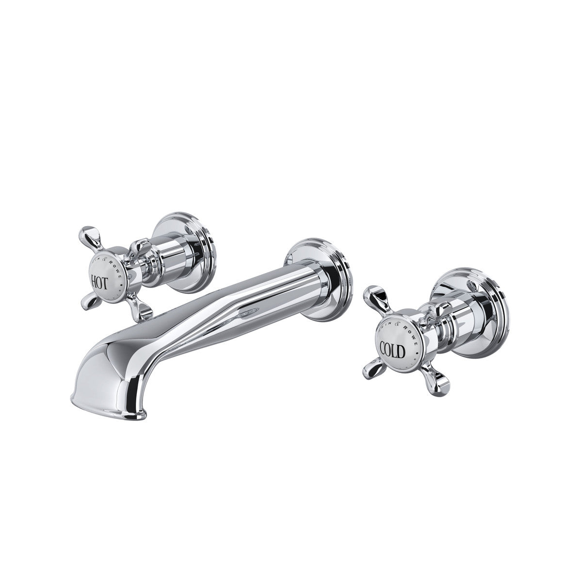 Perrin & Rowe Edwardian Wall Mount 3-Hole Concealed Bathroom Faucet With U-Spout, Cross Handles