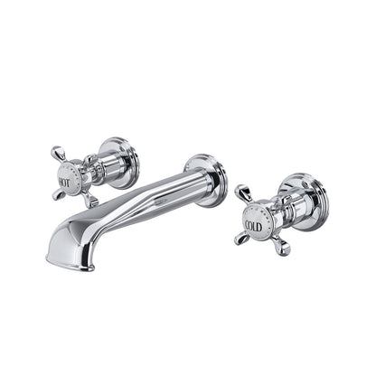Perrin & Rowe Edwardian Wall Mount 3-Hole Concealed Bathroom Faucet With U-Spout, Cross Handles