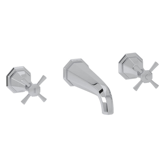 Perrin & Rowe Deco 3-Hole Wall Mount 7 Inch Spout Tub Filler Trim - Cross Handles