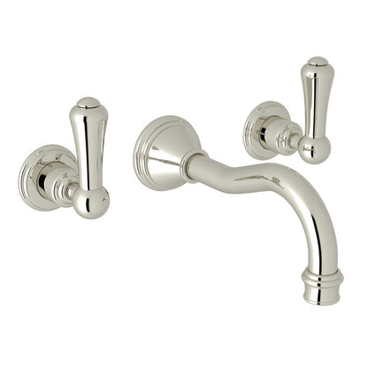 Perrin & Rowe Georgian Era Wall Mount Widespread Bathroom Faucet, Metal Lever Handle