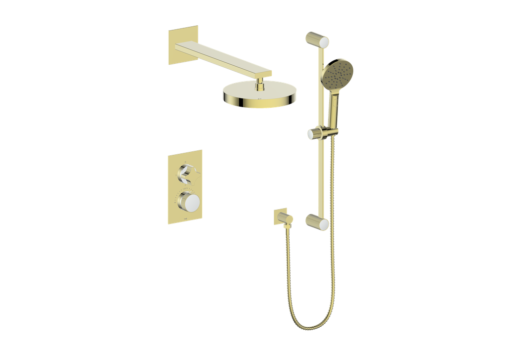 Vogt Mond 2-Way Thermostatic Shower System With Rough-In Valve, Brushed Gold