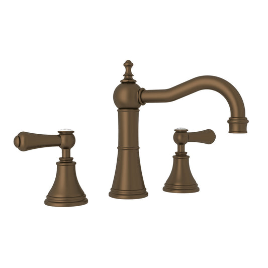 Perrin & Rowe Georgian Era Widespread Lavatory Faucet With Column Spout, White Porcelain Lever Handle