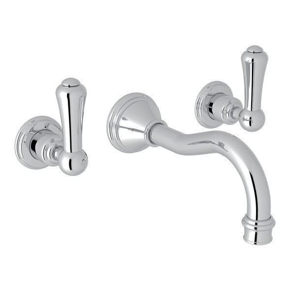 Perrin & Rowe Georgian Era Wall Mount Widespread Bathroom Faucet, Metal Lever Handle