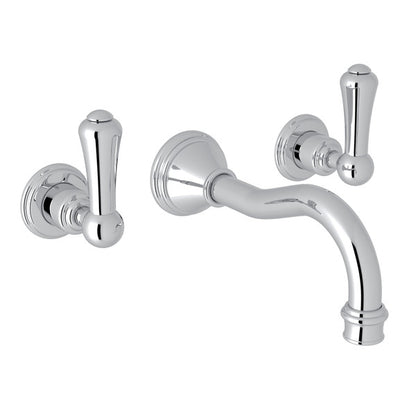 Perrin & Rowe Georgian Era Wall Mount Widespread Bathroom Faucet, Metal Lever Handle