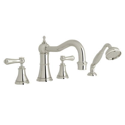 Perrin & Rowe Georgian Era 4-Hole Deck Mount Tub Filler With Column Spout Lever Handle Porcelain Caps