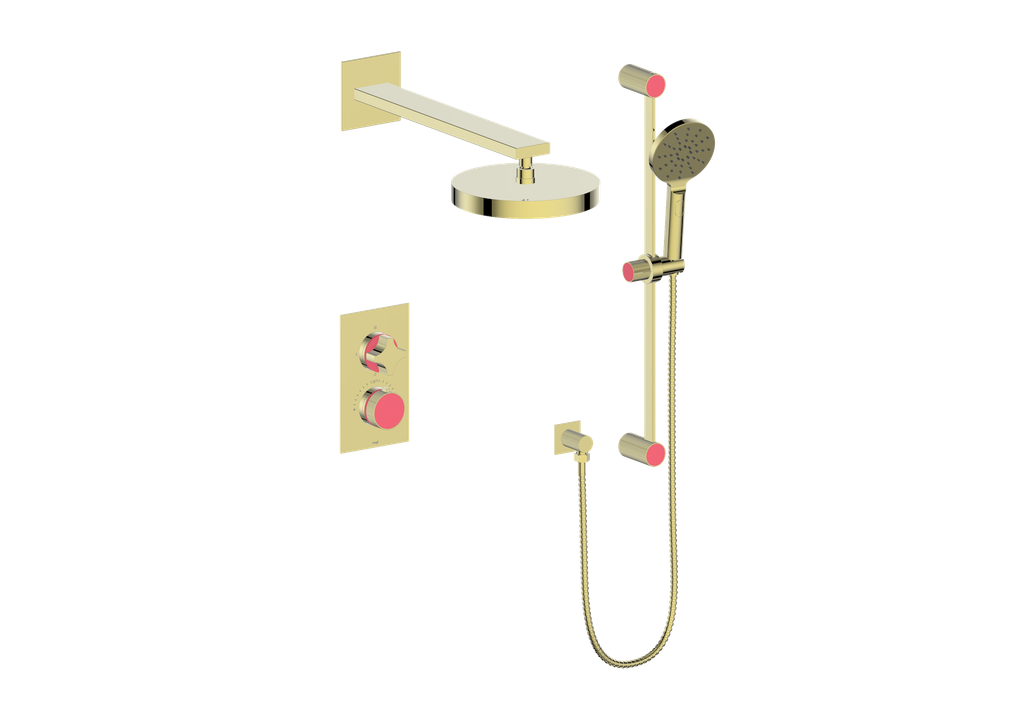 Vogt Mond Ensemble de finition de système de douche thermostatique à 2 voies uniquement, or brossé