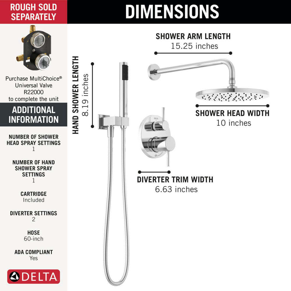 Delta T342702 Modern Cylindrical Raincan Shower Trim with Hand Shower