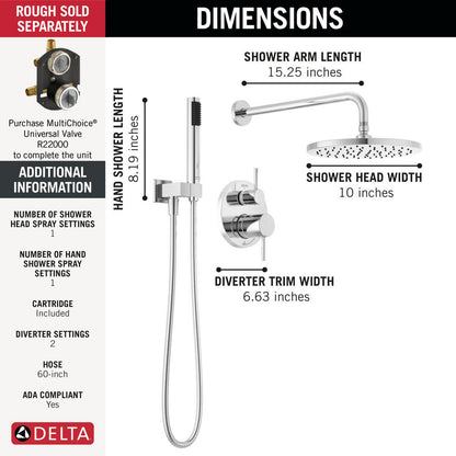 Delta T342702 Modern Cylindrical Raincan Shower Trim with Hand Shower