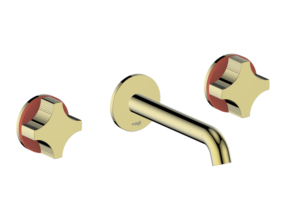 Vogt Mond 8" C.C. Wall-Mount Lavatory Faucet in Brushed Gold, With Rough-In