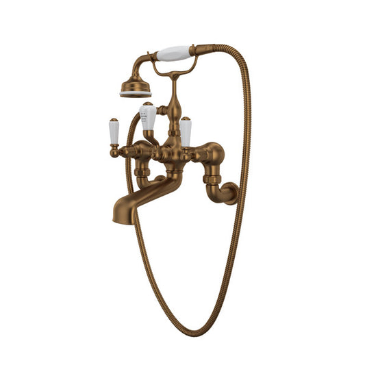 Perrin & Rowe Edwardian Exposed Wall Mount Tub Filler With Handshower, Lever Handle