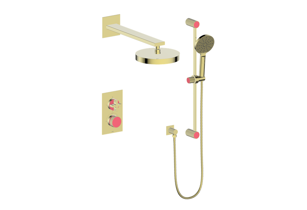 Vogt Mond 2-Way Thermostatic Shower System With Rough-In Valve, Brushed Gold