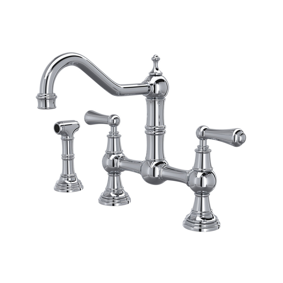 Perrin & Rowe Edwardian Bridge Kitchen Faucet With Sidespray Metal Lever Handle 1.5 GPM