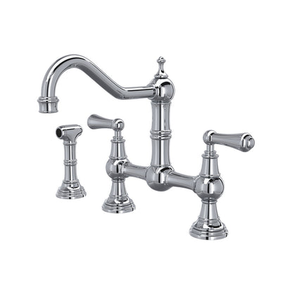 Perrin & Rowe Edwardian Bridge Kitchen Faucet With Sidespray Metal Lever Handle 1.5 GPM