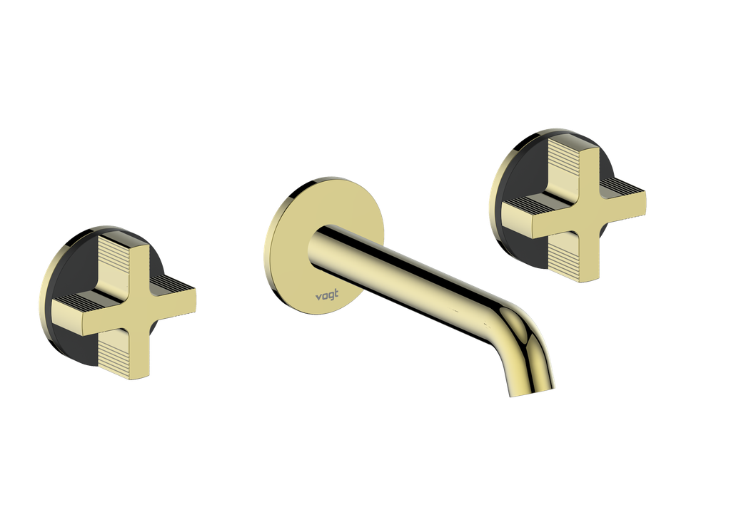 Vogt Mond 8" C.C. Wall-Mount Lavatory Faucet in Brushed Gold, With Rough-In