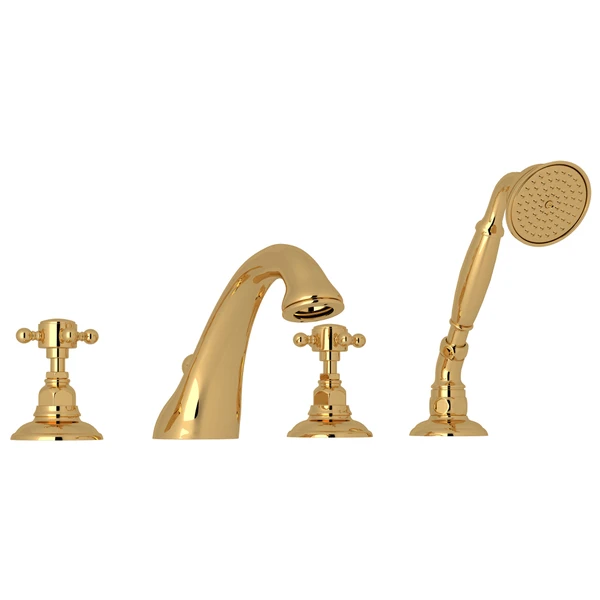Rohl Acqui 4-Hole Deck Mount Tub Filler With Cross Handles - A1464XM