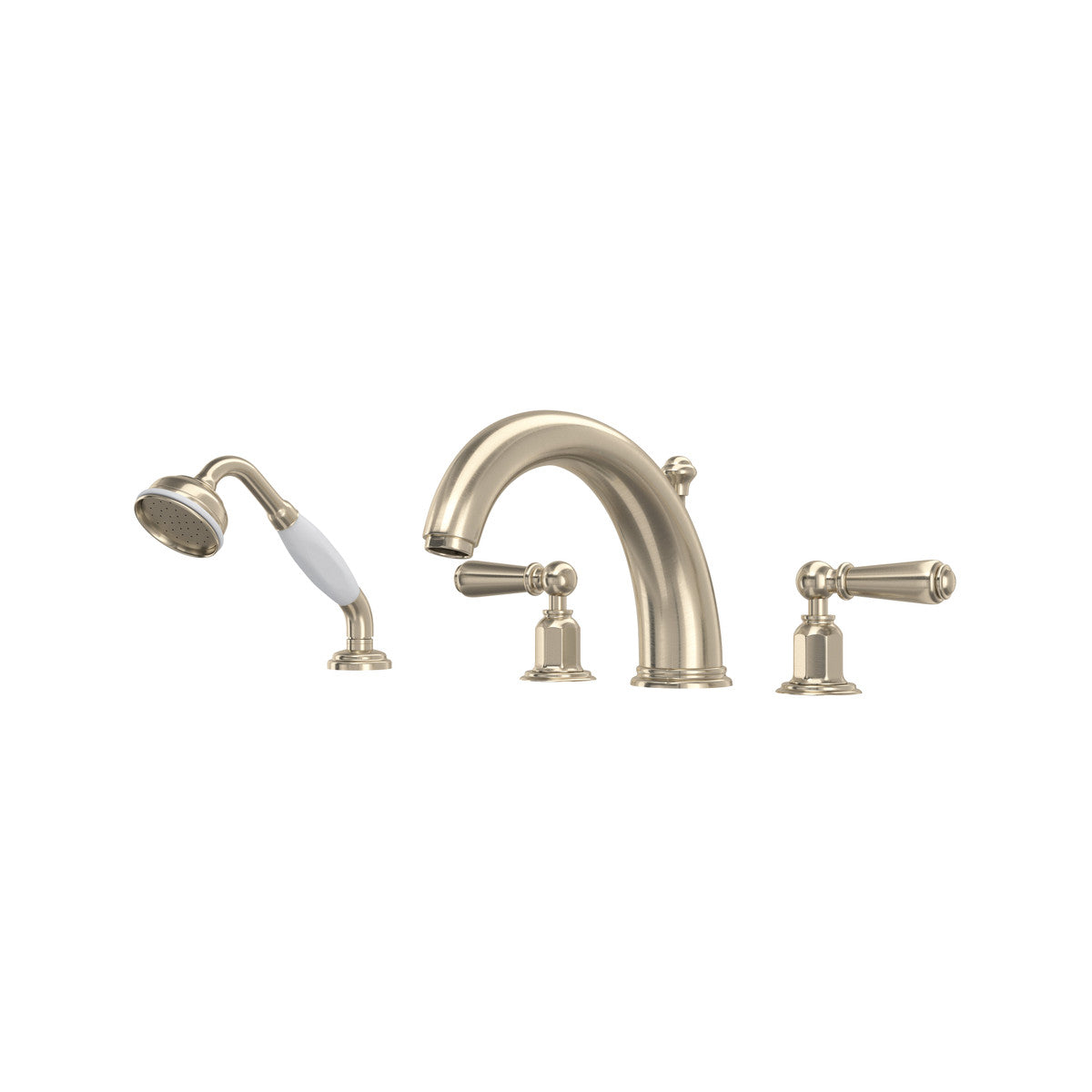 Perrin & Rowe Edwardian 4-Hole Deck Mount Tub Filler With Handshower, Lever Handle