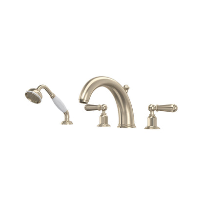 Perrin & Rowe Edwardian 4-Hole Deck Mount Tub Filler With Handshower, Lever Handle