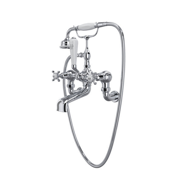 Perrin & Rowe Edwardian Exposed Wall Mount Tub Filler With Handshower, Cross Handle
