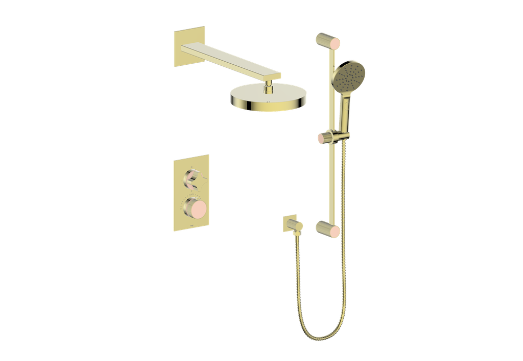 Vogt Mond 2-Way Thermostatic Shower System With Rough-In Valve, Brushed Gold