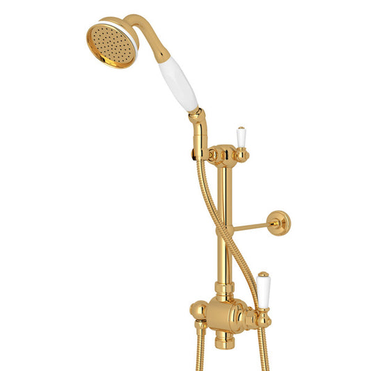 Perrin & Rowe Riser Diverter, Handshower, Handshower Holder, Hose And 8" Thermostatic Outlet
