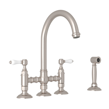 Robinet de cuisine Rohl Acqui Bridge avec douchette latérale et poignées à levier en porcelaine - A1461LPWS-2