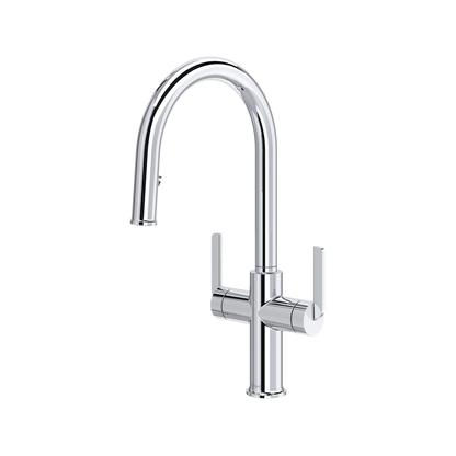 Riobel Authentica Two Handle Pull-Down Kitchen Faucet With C-Spout Dual Spray 1.5 GPM