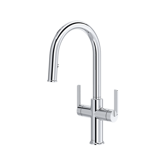 Riobel Authentica Two Handle Pull-Down Kitchen Faucet With C-Spout Dual Spray 1.5 GPM